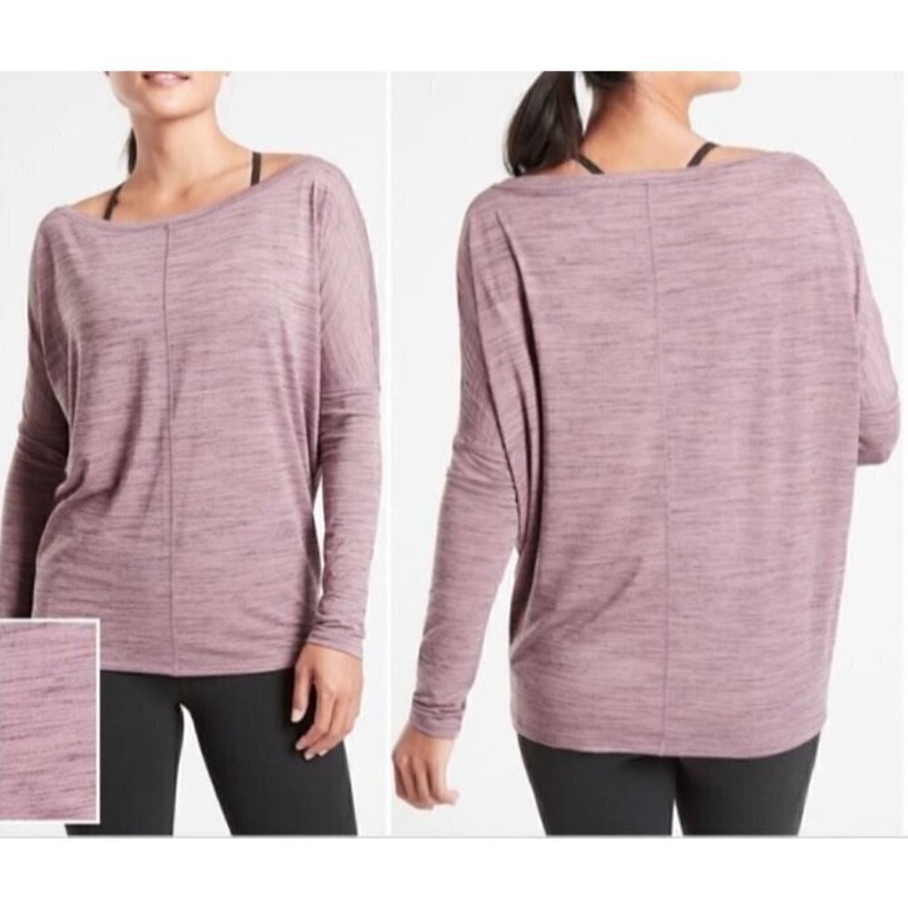 Athleta Womens Medium Flow Essence Top Spacedye Long Sleeve Gym Workout Yoga